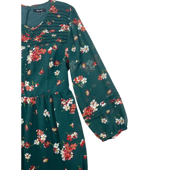 Madewell Womens Pintuck Green Floral Long Sleeve Dress Size 10 - Picture 12 of 15